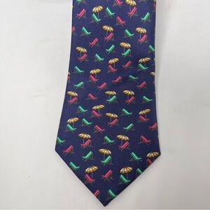 Marchesi di Como Silk‎ Neck Tie Navy Pink, Green Beach Chairs, Yellow Umbrellas